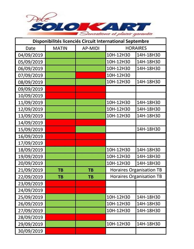 Planning de disponibilité Plesse Septembre